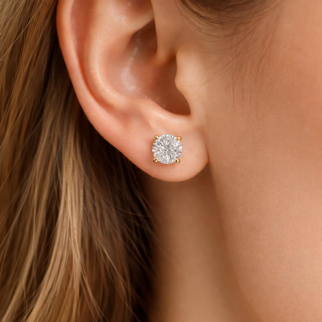 Start2Finish AGI Certified 2.00 CTW lab-grown diamond stud earrings in 14K yellow or white gold, G/VS clarity.