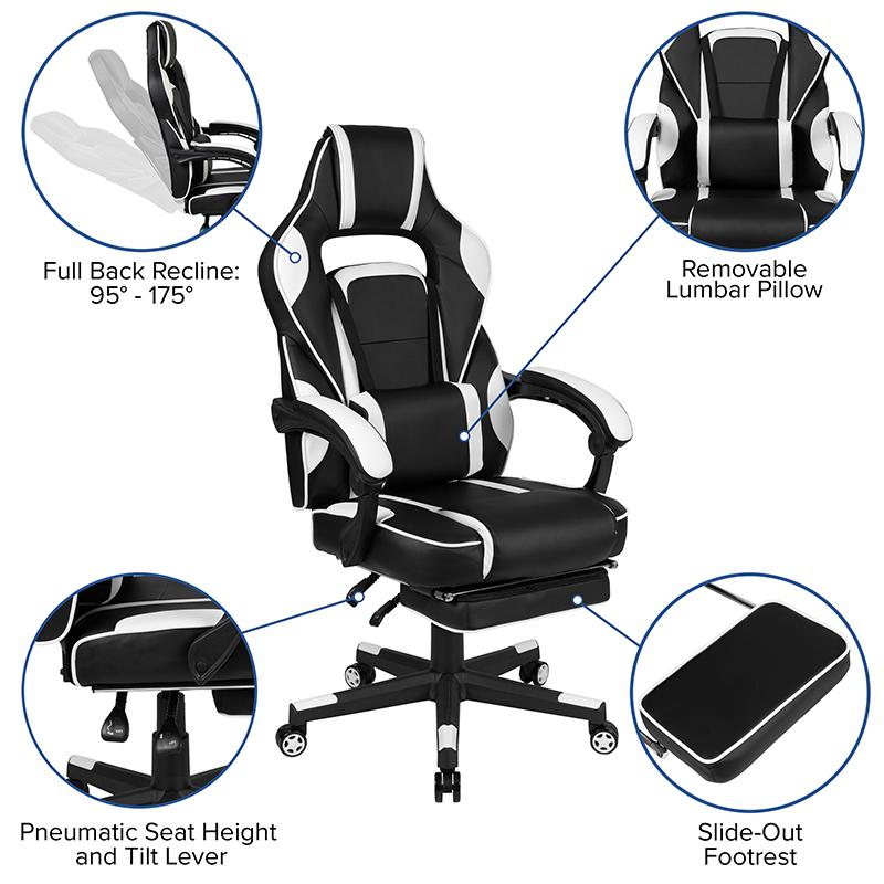 Start2Finish black gaming desk with headphone hook, monitor stand, white back support, and arms for ergonomic gaming setup.