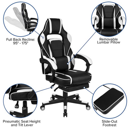 Start2Finish black gaming desk with headphone hook, monitor stand, white back support, and arms for ergonomic gaming setup.