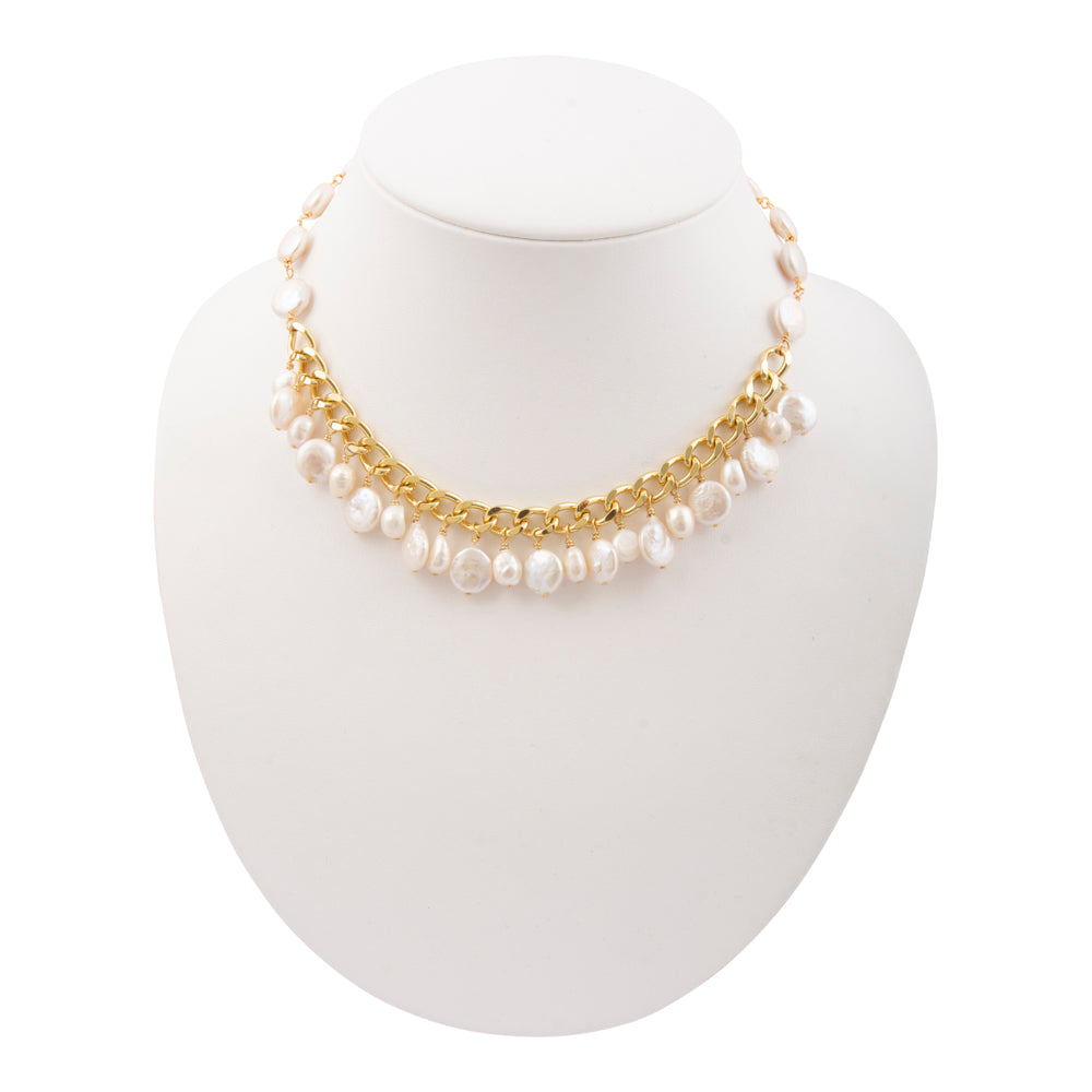 Start2Finish Hepburn White Pearl Golden Cluster Necklace featuring elegant pearl and gold-tone jewelry design.