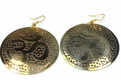 Silver Hestia Grand Om Yoga earrings featuring intricate Om symbol design in sterling silver.