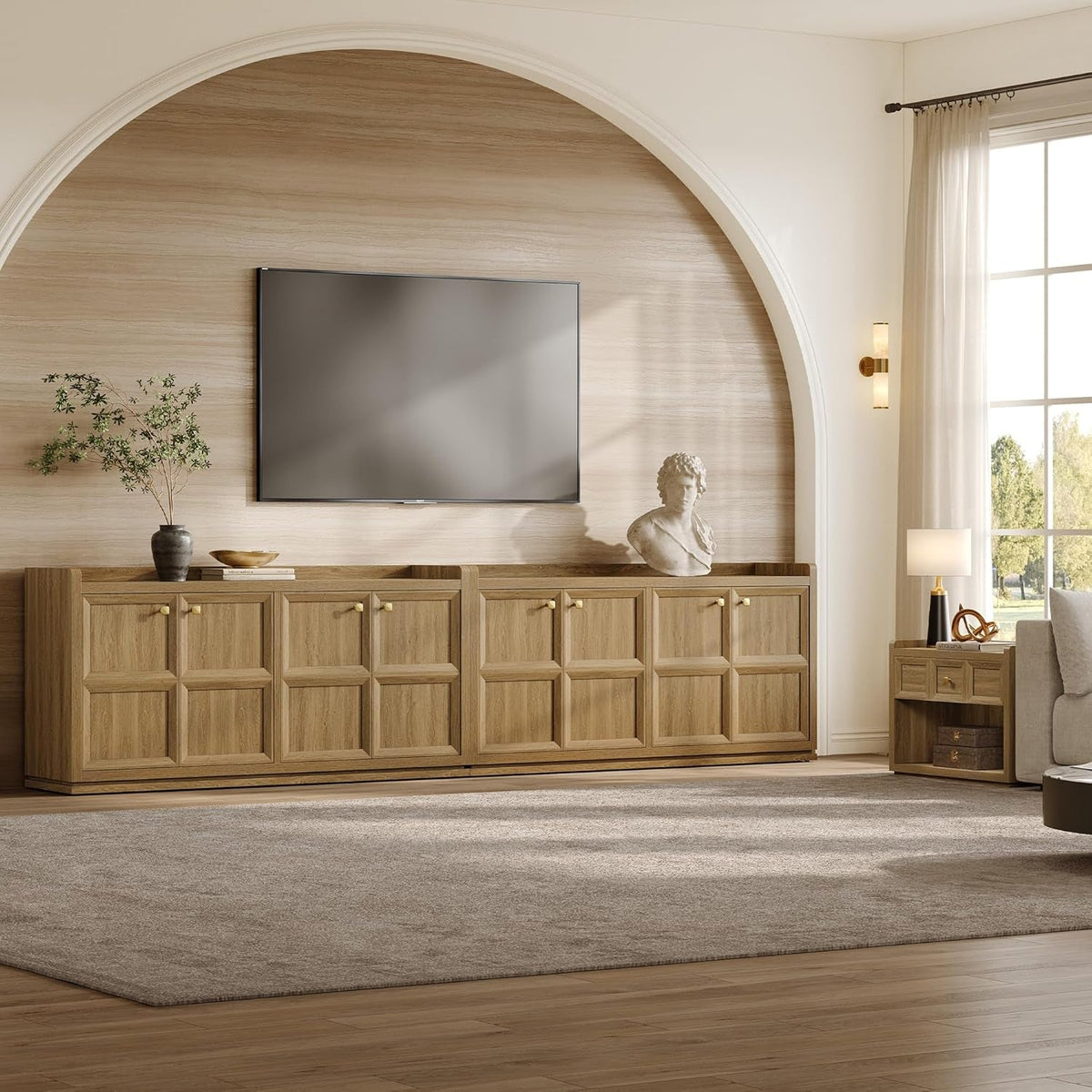 61.7 Inch Brown Oak 4 Door Buffet Cabinet Sideboard