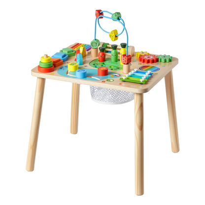 Start2Finish VEVOR Montessori activity table for toddlers, 13-in-1 wooden play desk for children 6 months and older.
