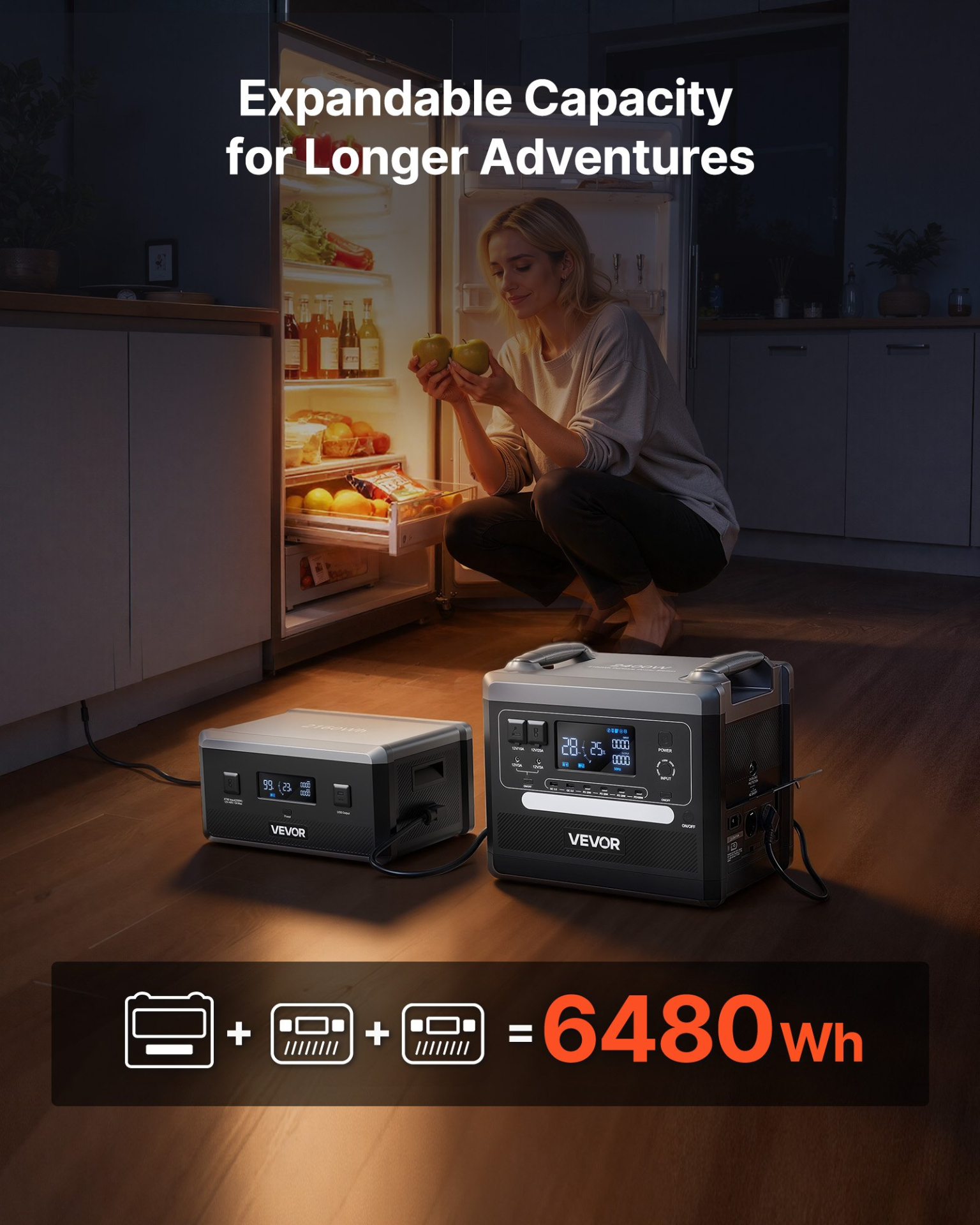 Start2Finish VEVOR portable power station with digital display, multiple output ports, and expandable LiFePO4 battery for camping and backup