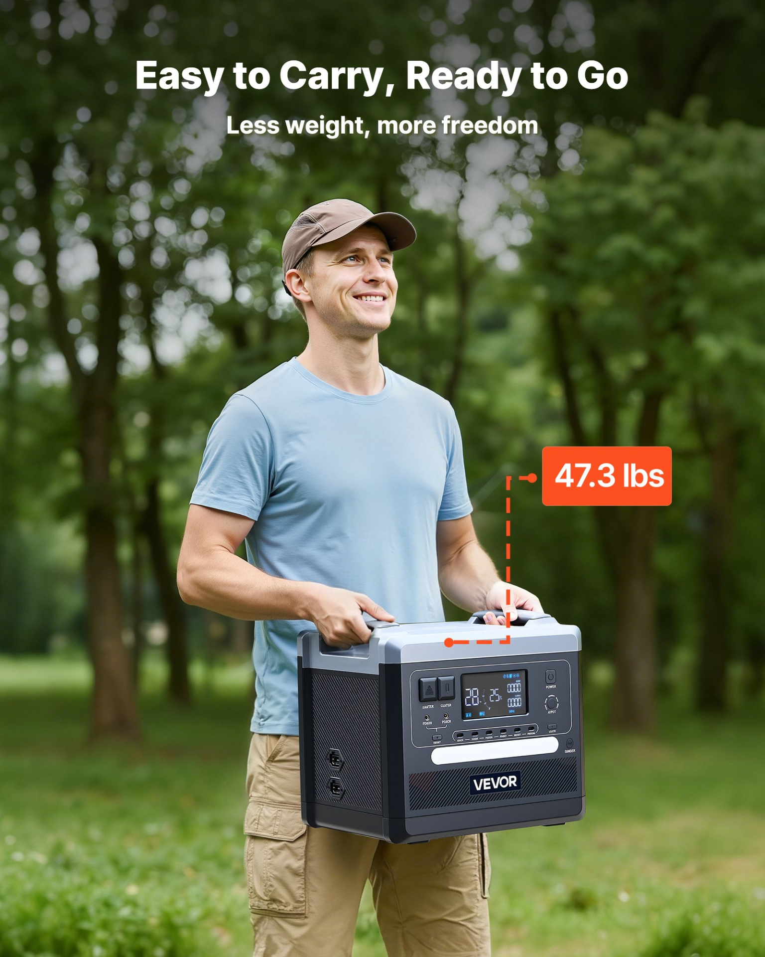 Start2Finish VEVOR portable power station with LCD display, multiple output ports, and expandable LiFePO4 battery for home or camping use.