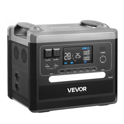 Start2Finish VEVOR portable power station with multiple output ports, LCD display, and expandable LiFePO4 battery for home or camping use.
