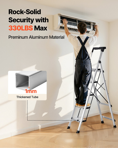 Start2Finish VEVOR 5-step aluminum ladder with anti-slip pedals and handgrip, ideal for kitchen, warehouse, and household use.