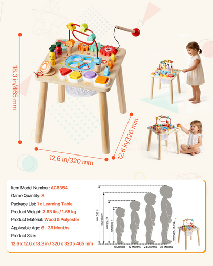 Start2Finish VEVOR Montessori toddler activity table with 8-in-1 wooden play desk for children 6 months and up.
