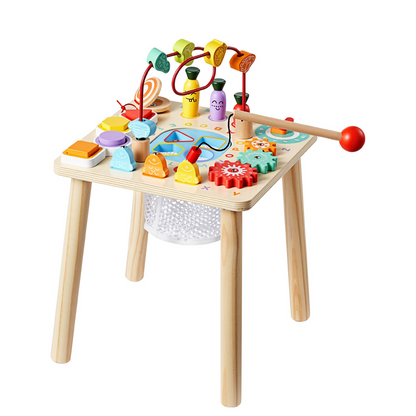 Start2Finish VEVOR Montessori toddler activity table with 8-in-1 wooden design for children aged 6 months to 3 years, ideal for play and learning.