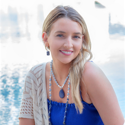 Blue angelite and lapis pendant necklace with silver chain from Start2Finish featuring a stylish, polished gemstone design.