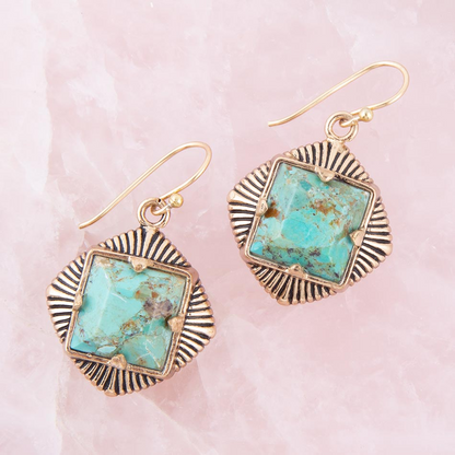 Blue turquoise and gold chunky earrings from Start2Finish jewelry featuring bold, textured design with vibrant gemstones.