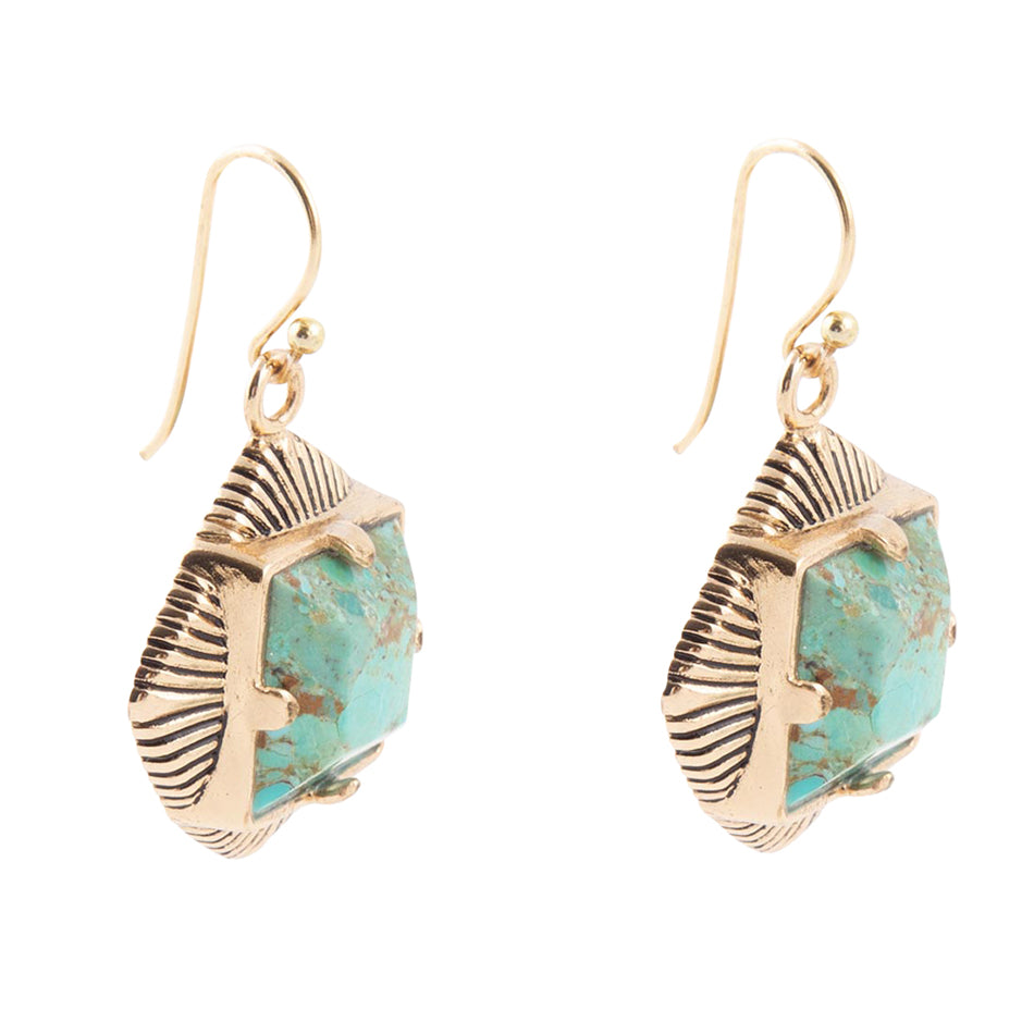 Blue turquoise and gold chunky earrings with intricate design, jewelry statement piece by Start2Finish