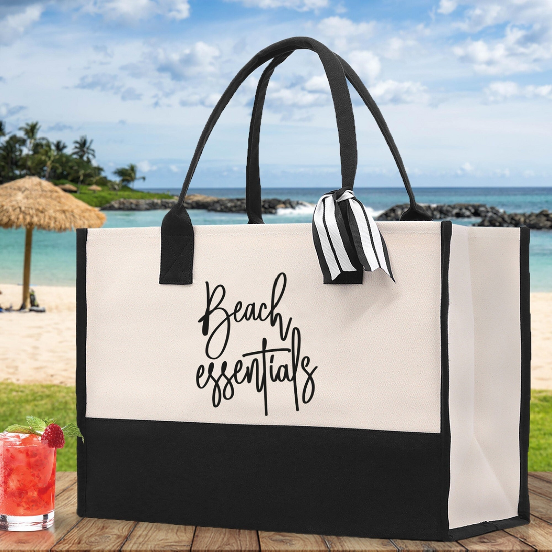 Large canvas beach tote bag by Start2Finish, perfect for summer vacations and weekend trips, featuring a spacious beach essentials design.