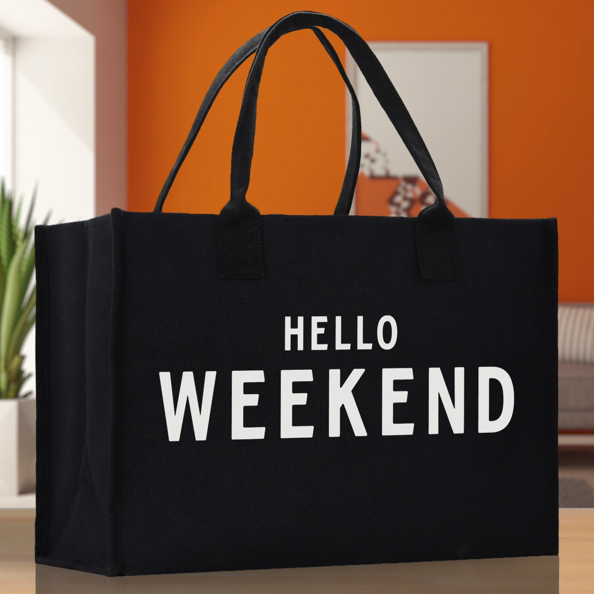 Start2Finish Hello Weekend cotton canvas beach tote bag with spacious design, perfect for outdoor, vacation, and weekend trips.