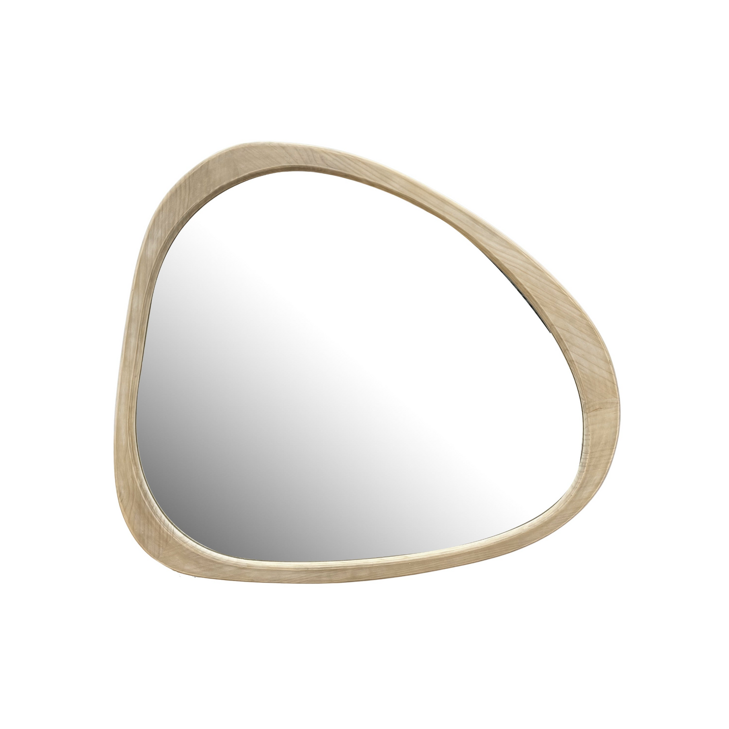 Solid wood asymmetrical wall mirror with wooden frame, ideal for living room or bedroom decor, by Start2Finish