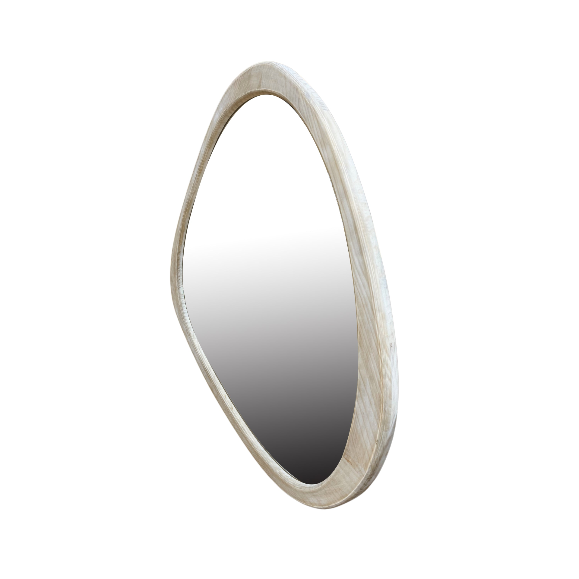Start2Finish solid wood asymmetrical wall mirror with wooden frame, ideal for living room or bedroom decor.
