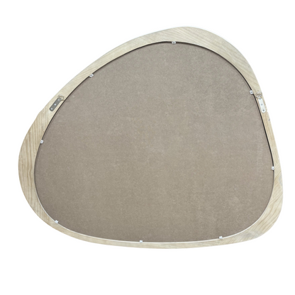 Solid wood asymmetrical wall mirror with wooden frame, ideal for living room or bedroom decor from Start2Finish.