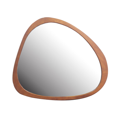 Solid wood asymmetrical wall mirror with wooden frame, ideal for living room or bedroom decor, by Start2Finish