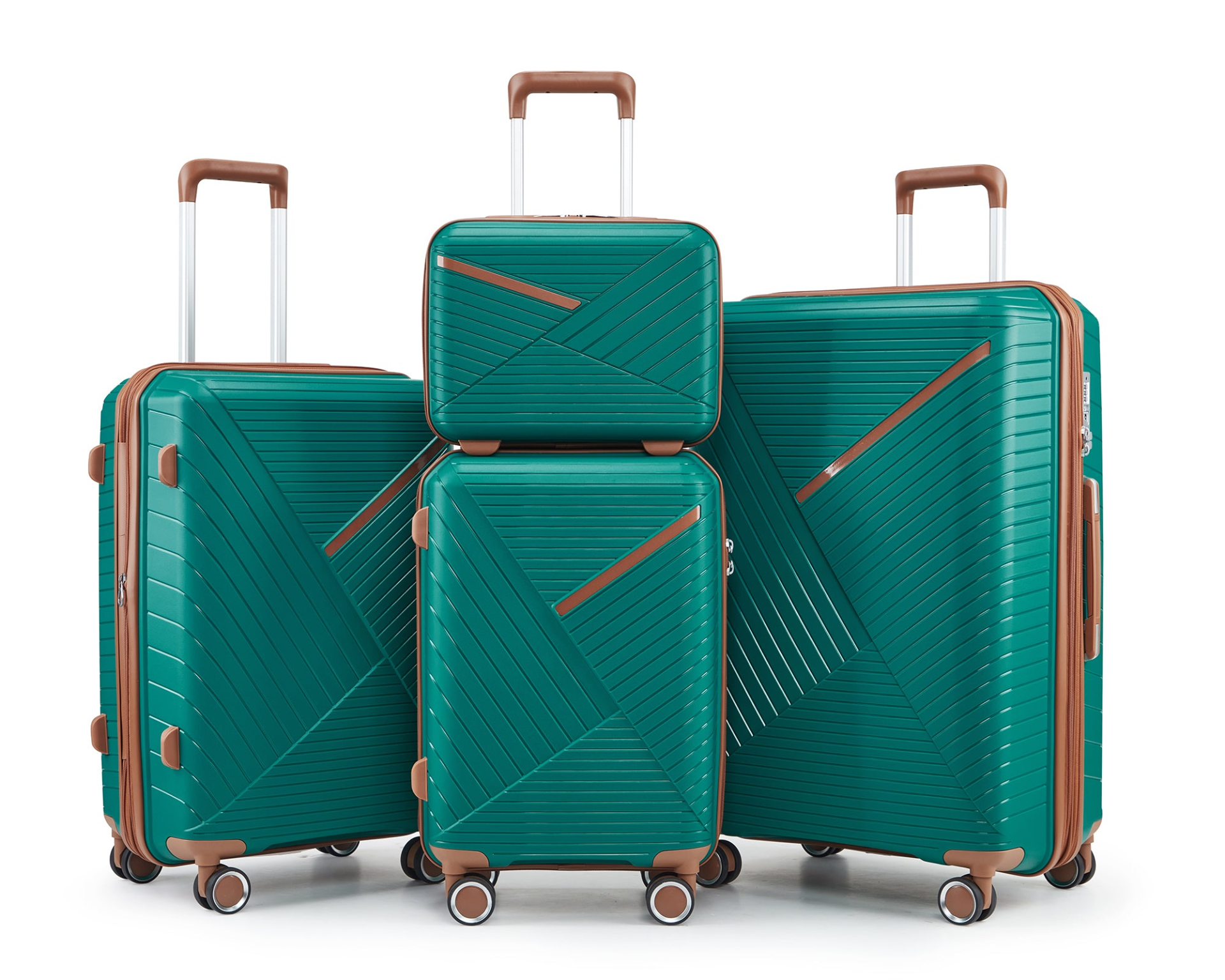 Start2Finish expandable lightweight 4-piece luggage set with double 360° spinner wheels and TSA lock, shown in the image.