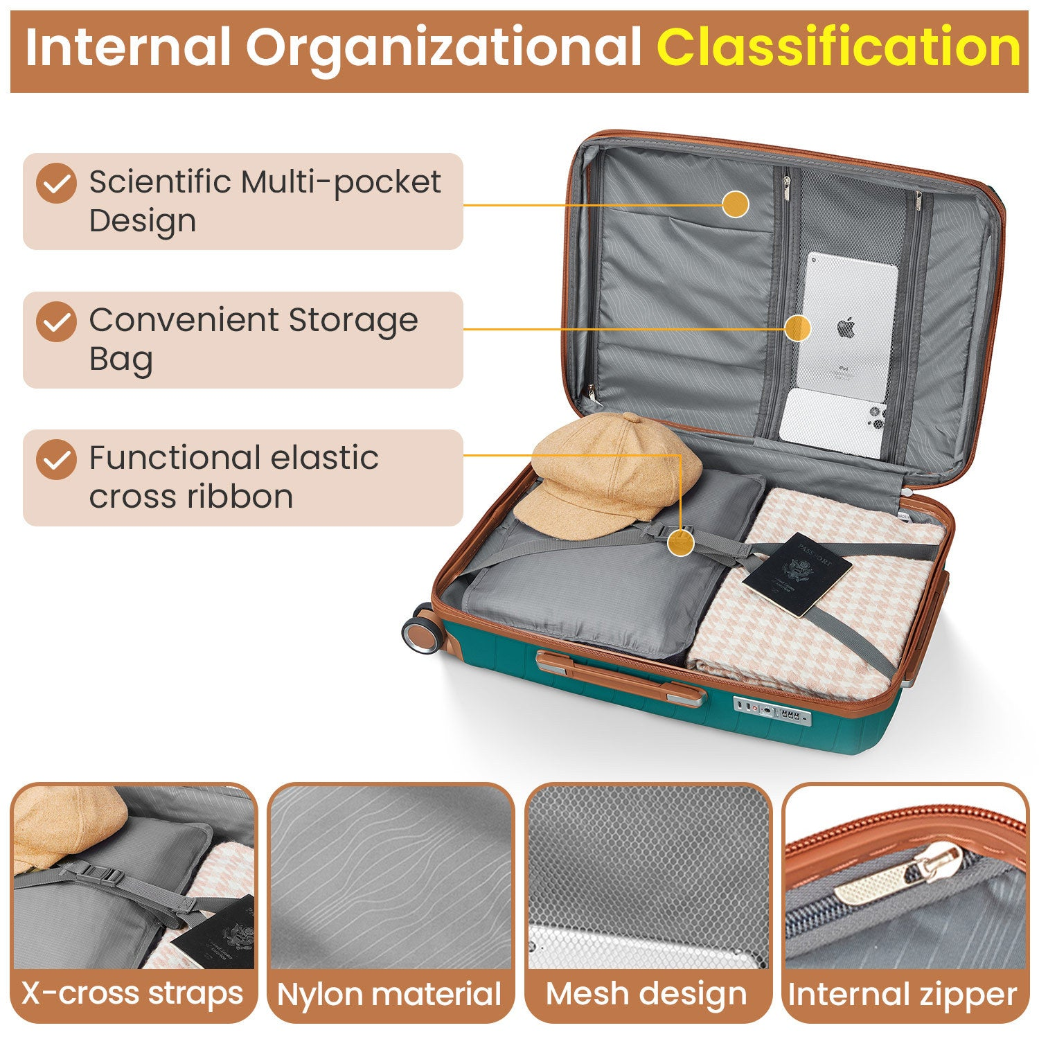 Start2Finish lightweight 4-piece expandable luggage set with double 360° spinner wheels and TSA locks for travel accessories.