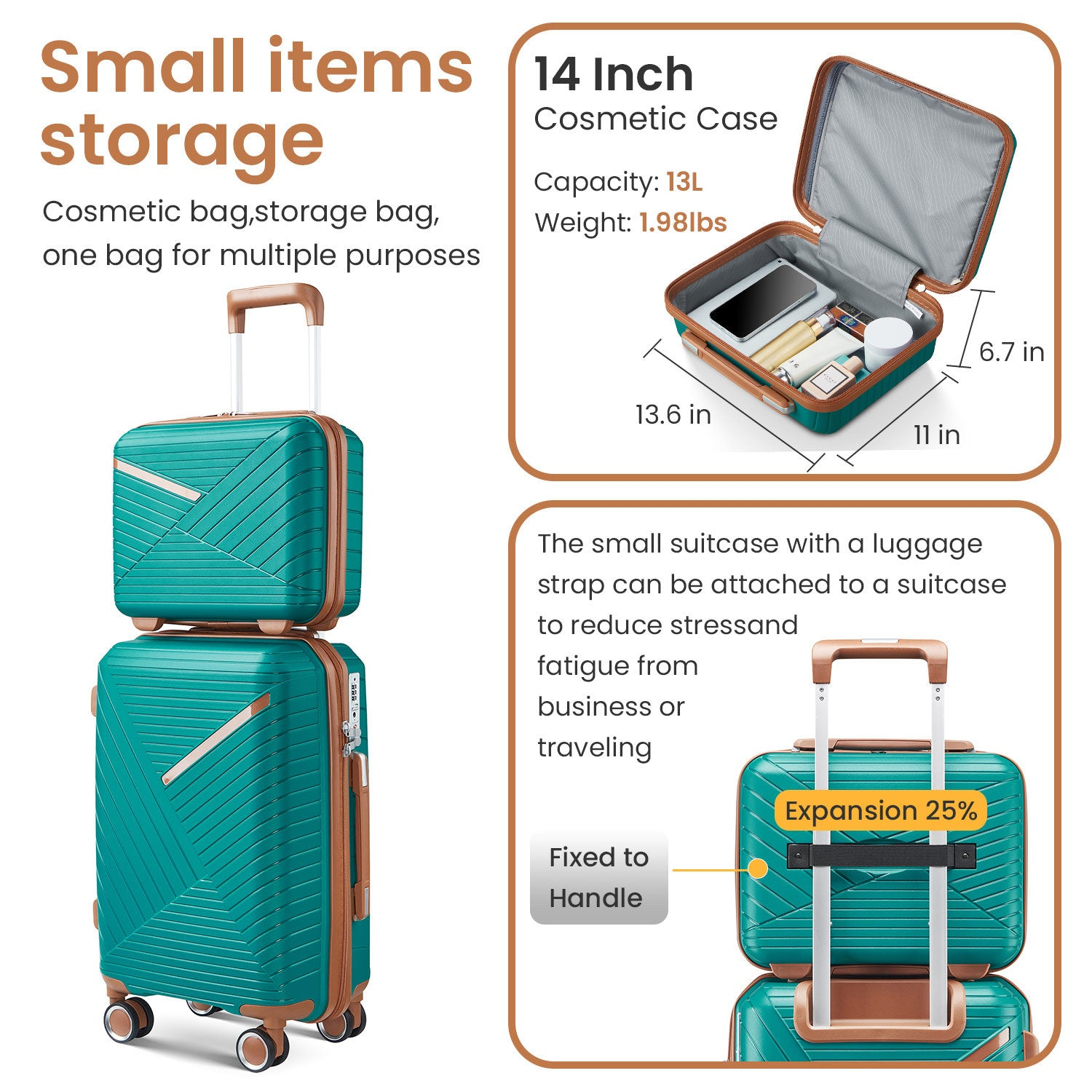 Start2Finish expandable lightweight 4-piece luggage set with double 360° spinner wheels and TSA lock for travel accessories.