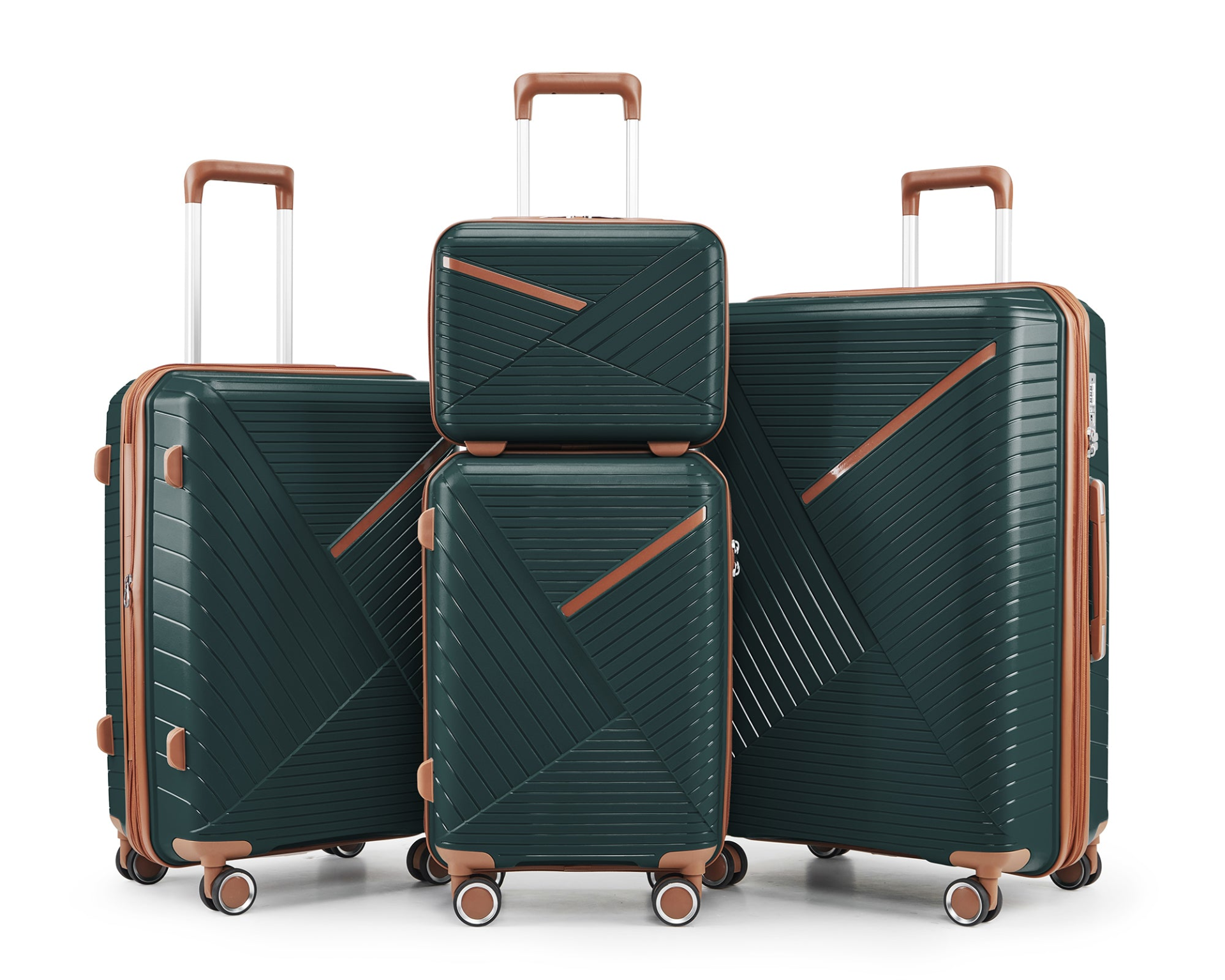 Start2Finish expandable lightweight 4-piece luggage set with double 360° spinner wheels and TSA lock, shown in image.