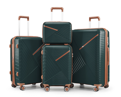 Start2Finish expandable lightweight 4-piece luggage set with double 360° spinner wheels and TSA lock, shown in image.
