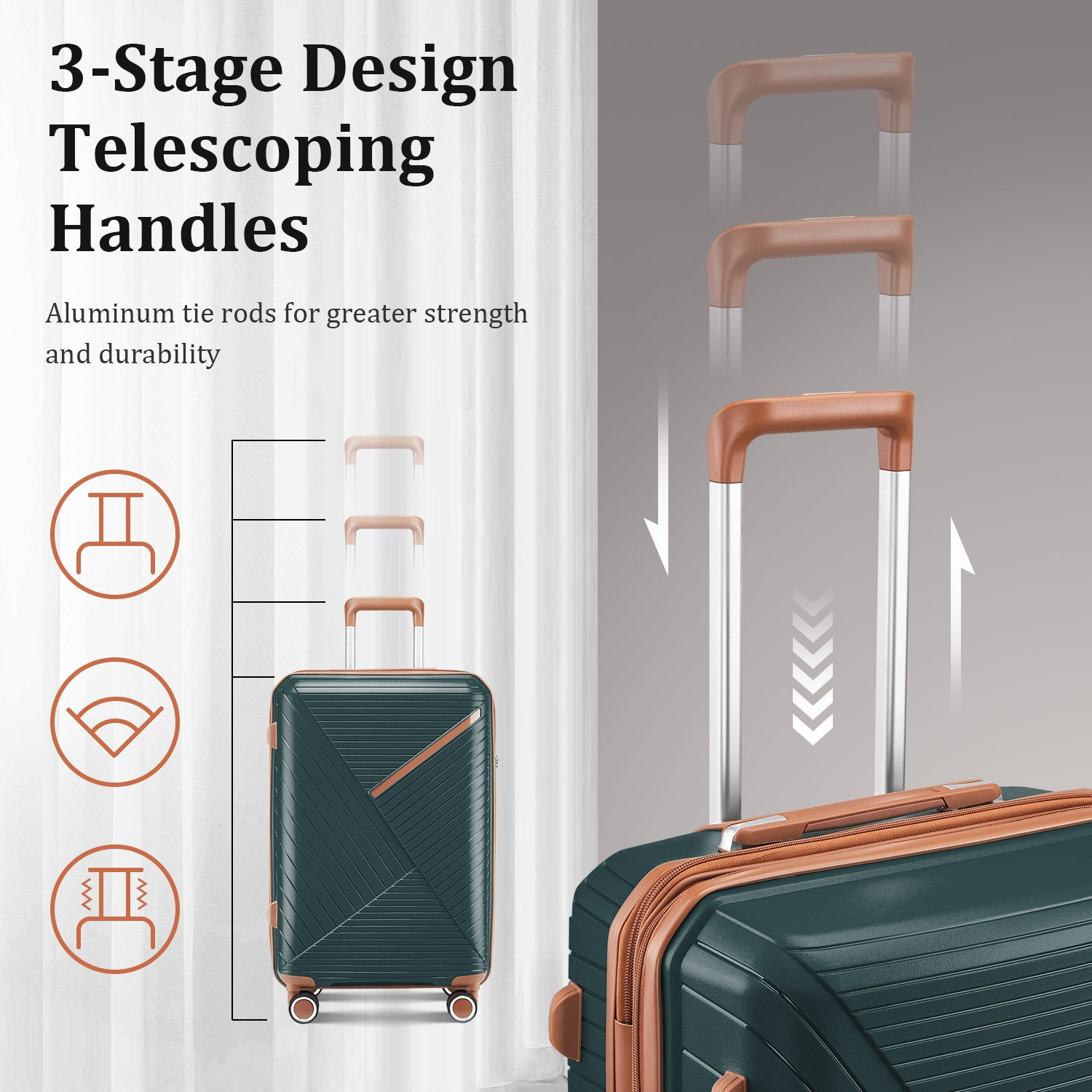 Start2Finish expandable lightweight 4-piece luggage set with double 360° spinner wheels and TSA lock, shown in the image.