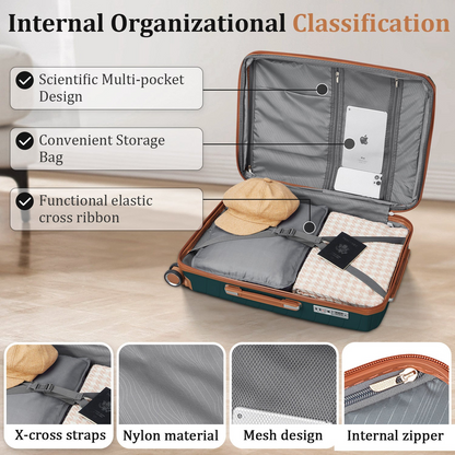 Expandable lightweight 4-piece luggage set with double 360° spinner wheels and TSA lock from Start2Finish accessories.