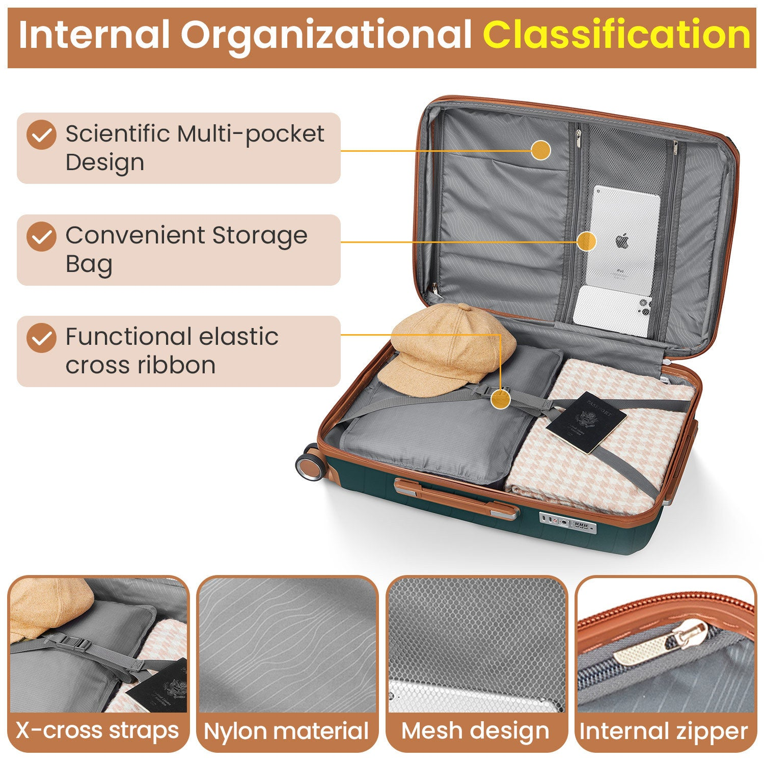 Start2Finish expandable lightweight 4-piece luggage set with double 360° spinner wheels and TSA lock for travel accessories.