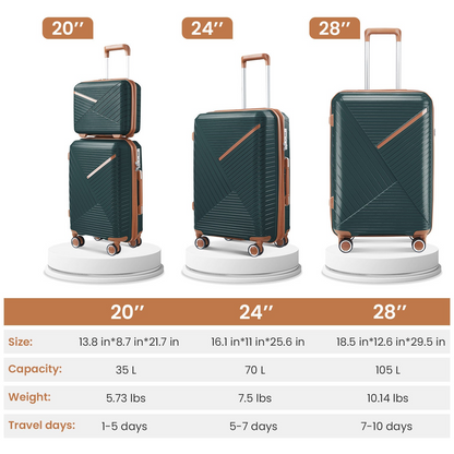 Start2Finish expandable lightweight 4-piece luggage set with double 360° spinner wheels and TSA lock, accessories for travel.