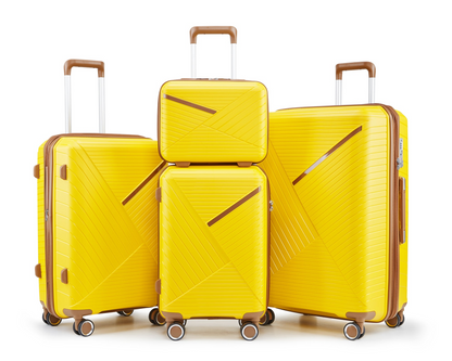 Expandable lightweight 4-piece luggage set by Start2Finish with double 360° spinner wheels and TSA lock, shown in image.