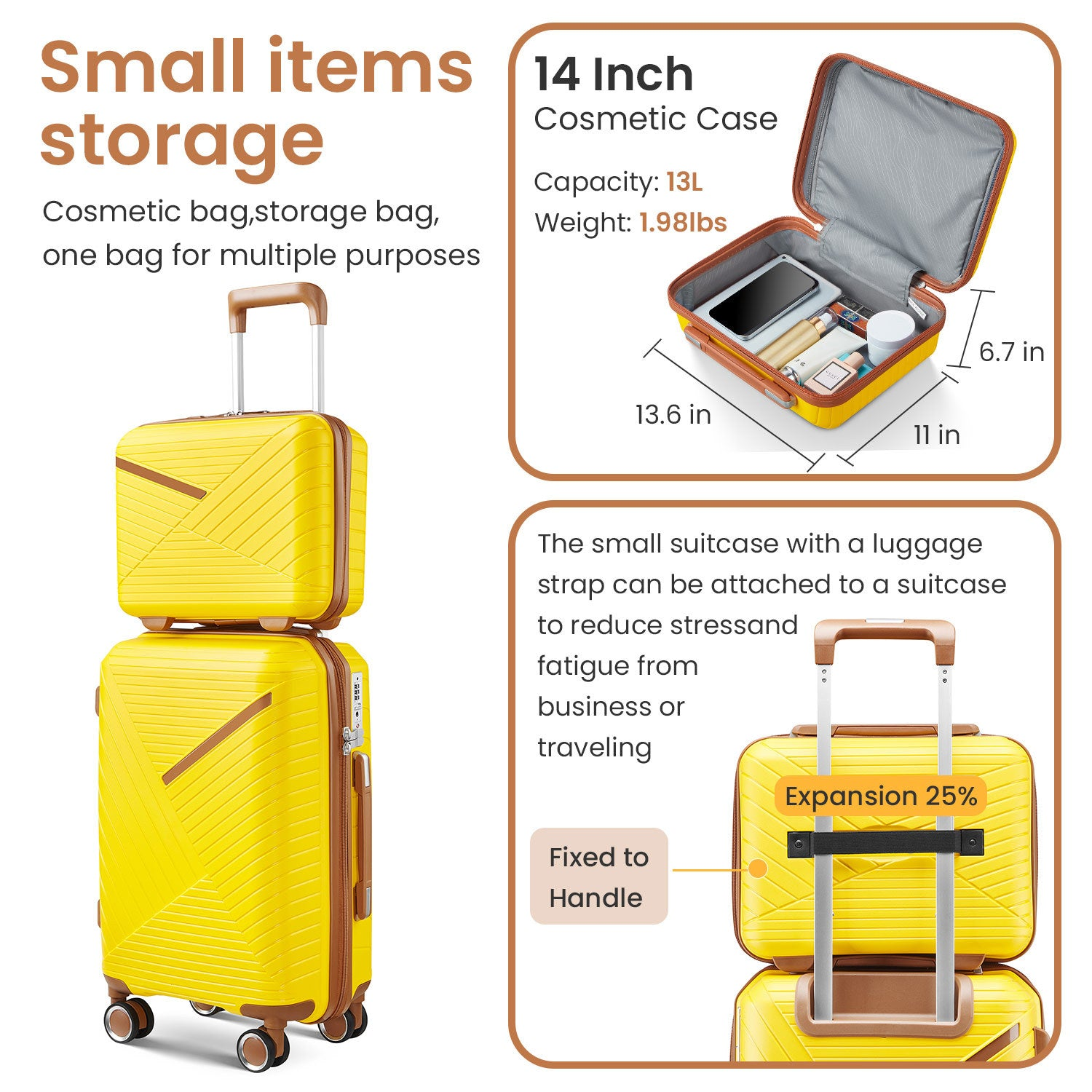 Start2Finish expandable lightweight 4-piece luggage set with double 360° spinner wheels and TSA lock, shown in image.