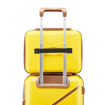 Start2Finish expandable lightweight 4-piece luggage set with double 360° spinner wheels and TSA lock, shown in the image.