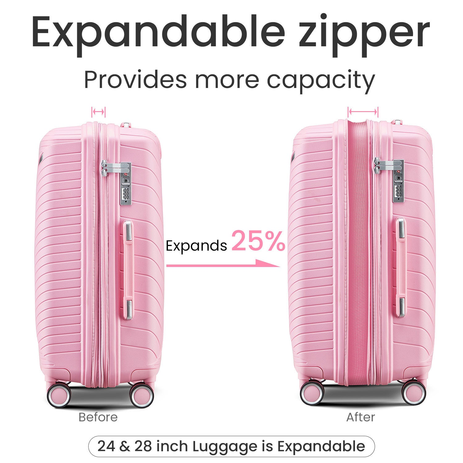 Start2Finish expandable lightweight 4-piece luggage set with double 360° spinner wheels and TSA lock, shown in navy blue.