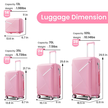 Expandable lightweight 4-piece luggage set by Start2Finish featuring double 360° spinner wheels and TSA lock for travel accessories.