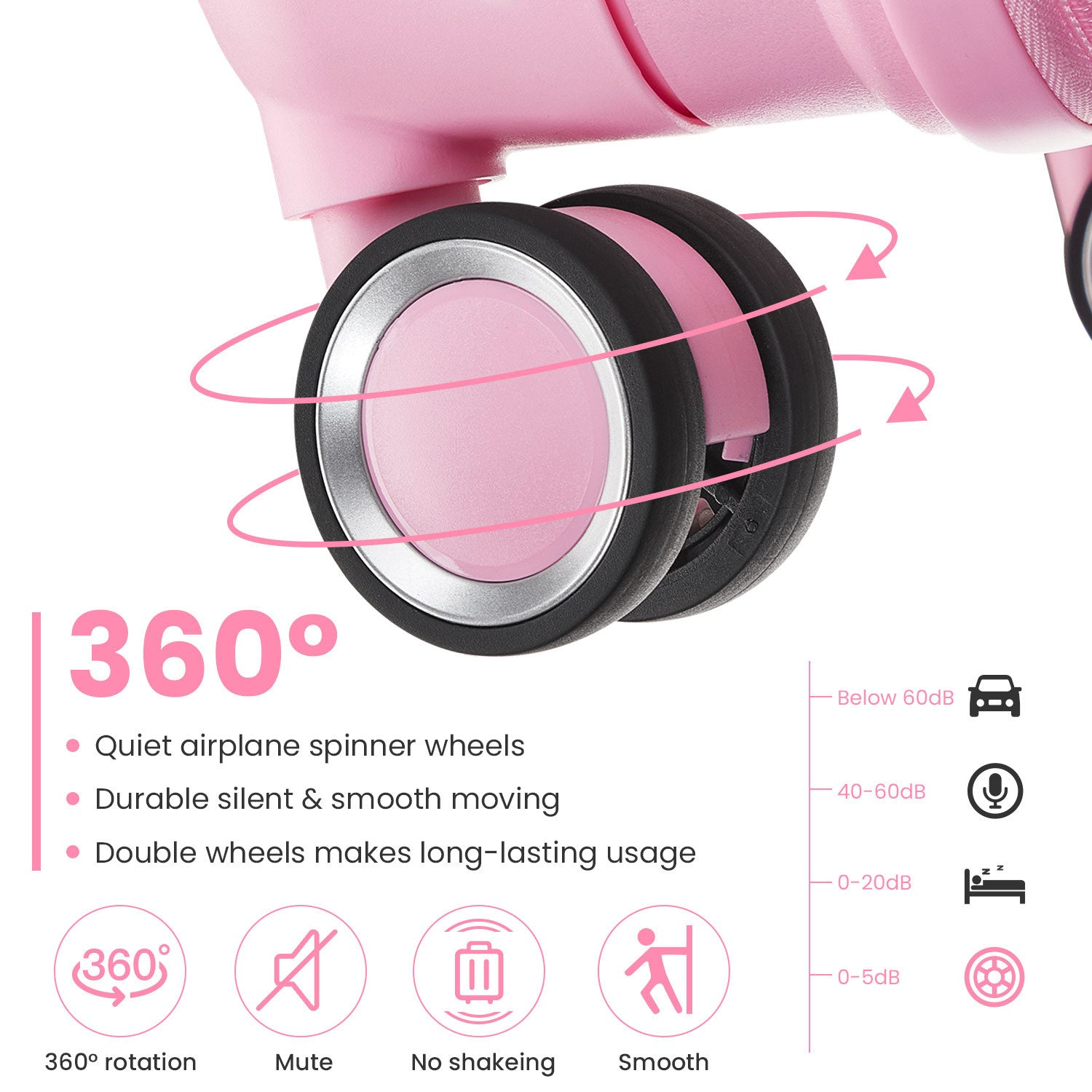 Start2Finish expandable lightweight 4-piece luggage set with double 360° spinner wheels and TSA lock, shown in various sizes.