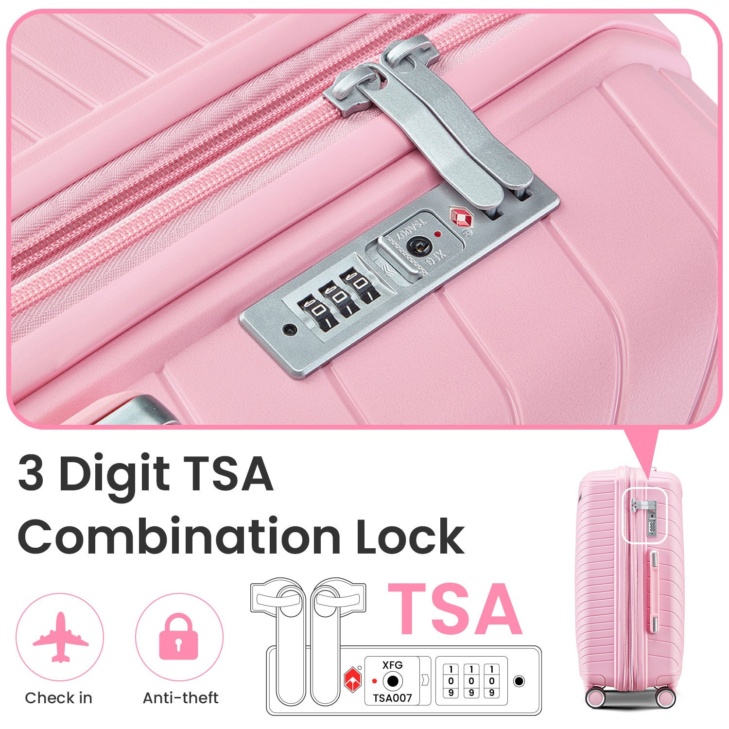Start2Finish expandable lightweight 4-piece luggage set with double 360° spinner wheels and TSA locks, shown in the image.
