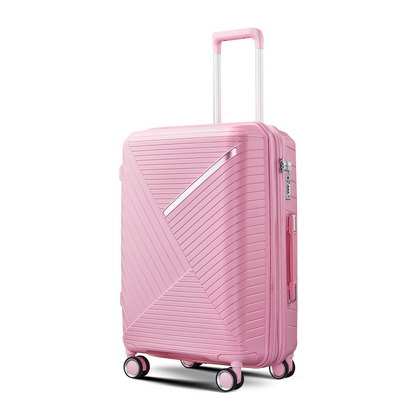 Expandable lightweight 4-piece luggage set by Start2Finish with double 360° spinner wheels and TSA lock, shown in gray.