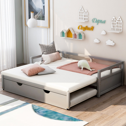 Wooden extending daybed with trundle and space-saving design from Start2Finish, ideal for guest sleep and versatile bedroom use.