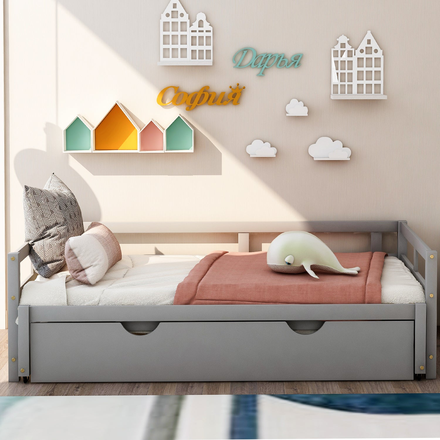 Wooden extending daybed with trundle from Start2Finish, space-saving guest sleep solution with classic design and versatile functionality.