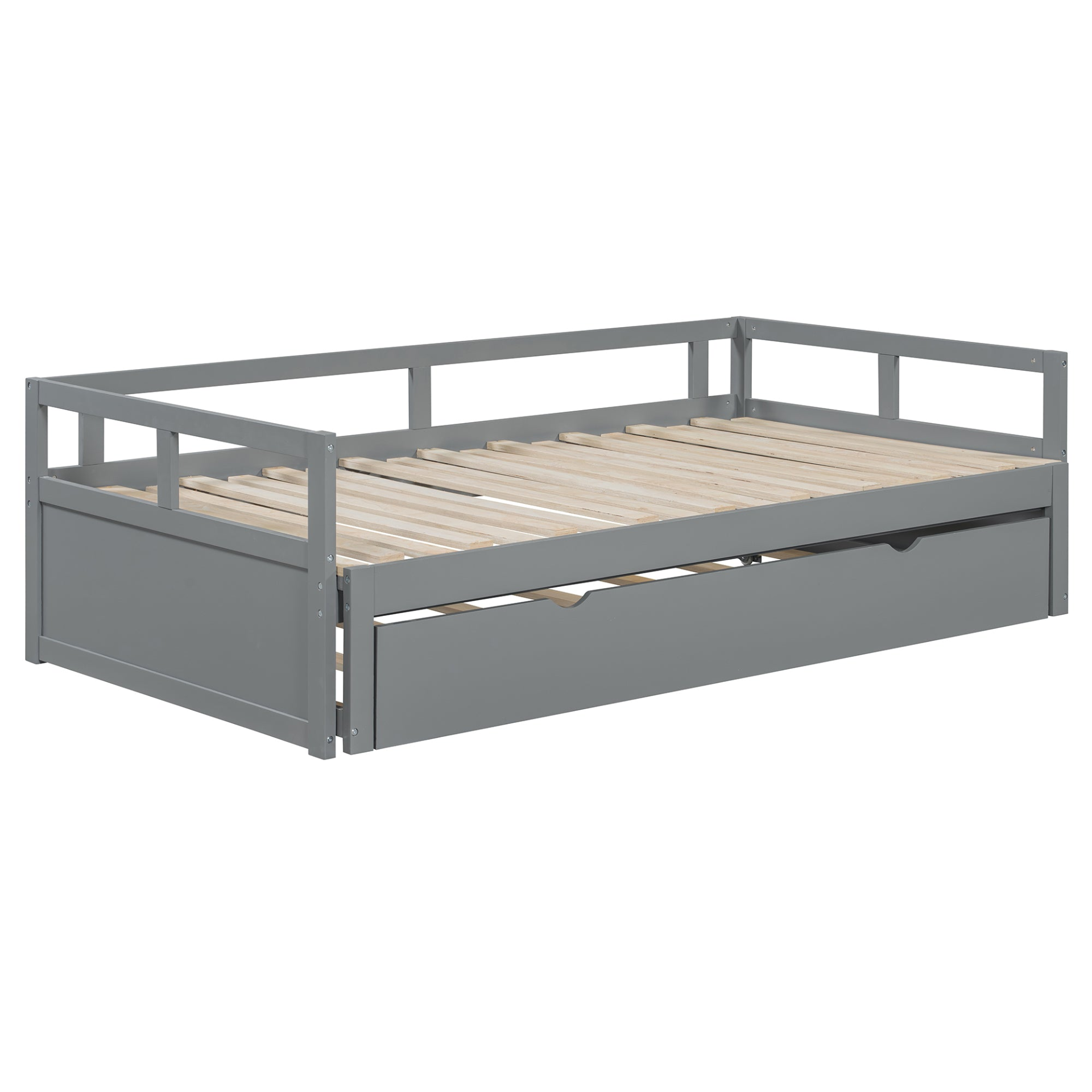 Wooden extending daybed with trundle from Start2Finish, space-saving guest sleep solution with a classic design and sturdy frame.