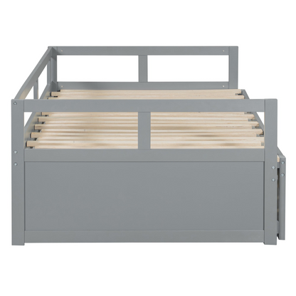 Start2Finish wooden extending daybed with trundle, space-saving guest bed with a classic wooden design and mattress for extra sleeping space.