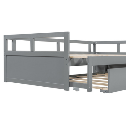 Wooden extending daybed with trundle, space-saving guest sleep solution by Start2Finish, featuring a classic design and natural wood finish.