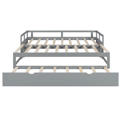 Start2Finish extending wooden daybed with trundle, space-saving guest bed with classic design and supporting mattress.