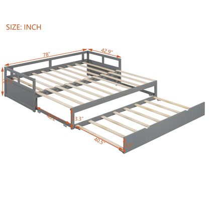 Wooden extending daybed with trundle from Start2Finish, ideal for space-saving guest sleeping arrangements.