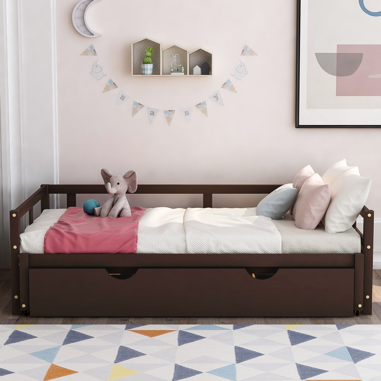 Wooden extending daybed with trundle for space-saving guest sleeping, featuring a classic design from Start2Finish
