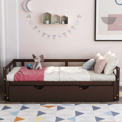Wooden extending daybed with trundle for space-saving guest sleeping, featuring a classic design from Start2Finish