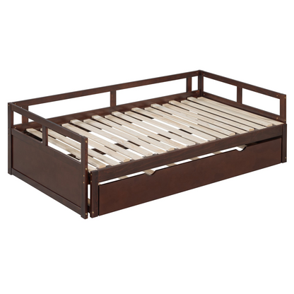Wooden extending daybed with trundle by Start2Finish, featuring a space-saving guest sleep design with a classic wooden frame.