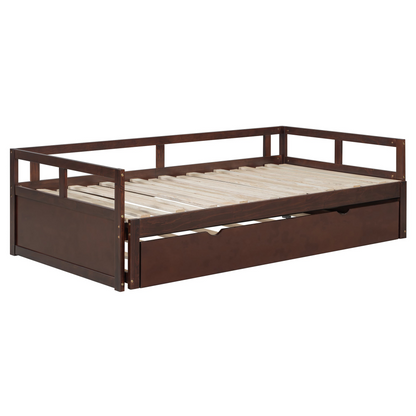 Wooden extending daybed with trundle from Start2Finish, space-saving guest bed with classic design and sturdy frame.
